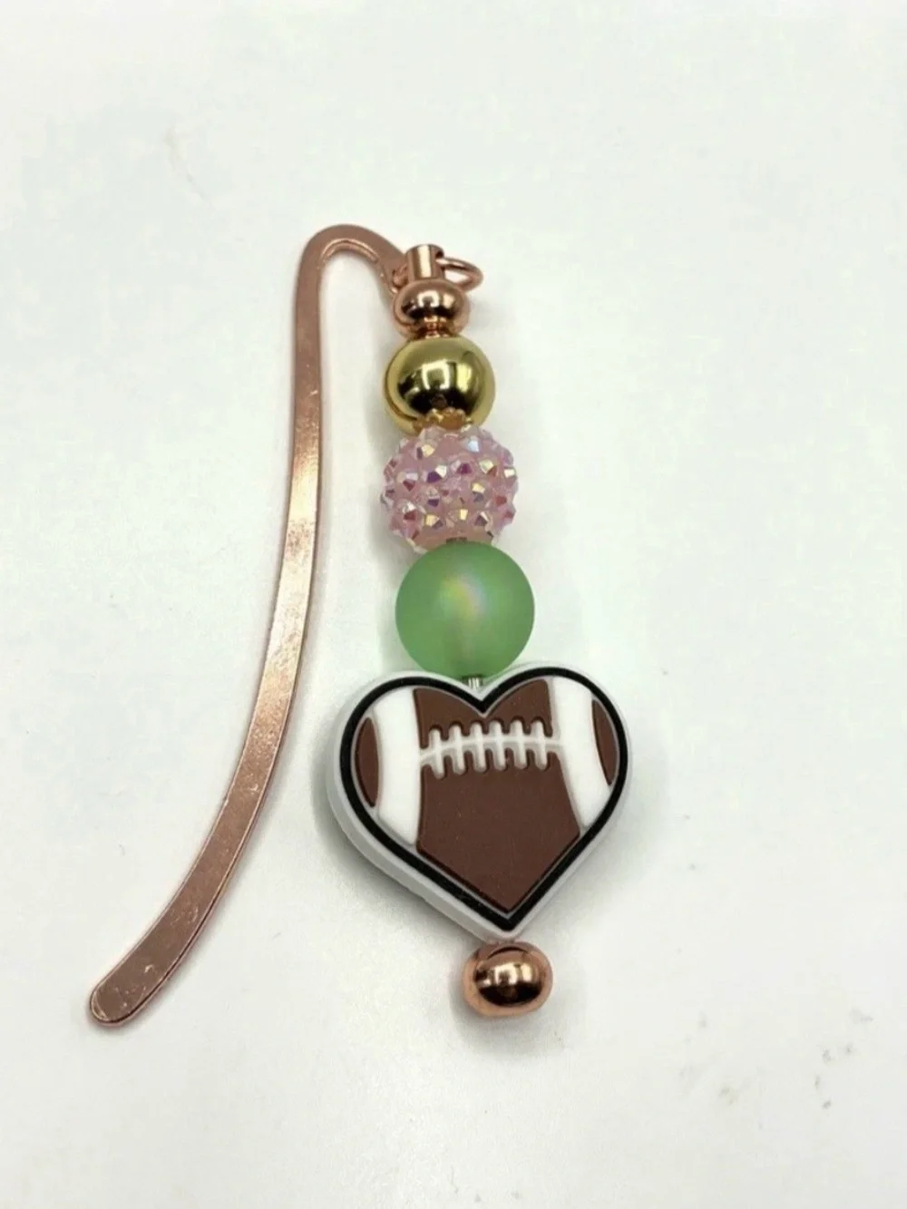 Heart Football Beaded Bookmark in Brown and Pink